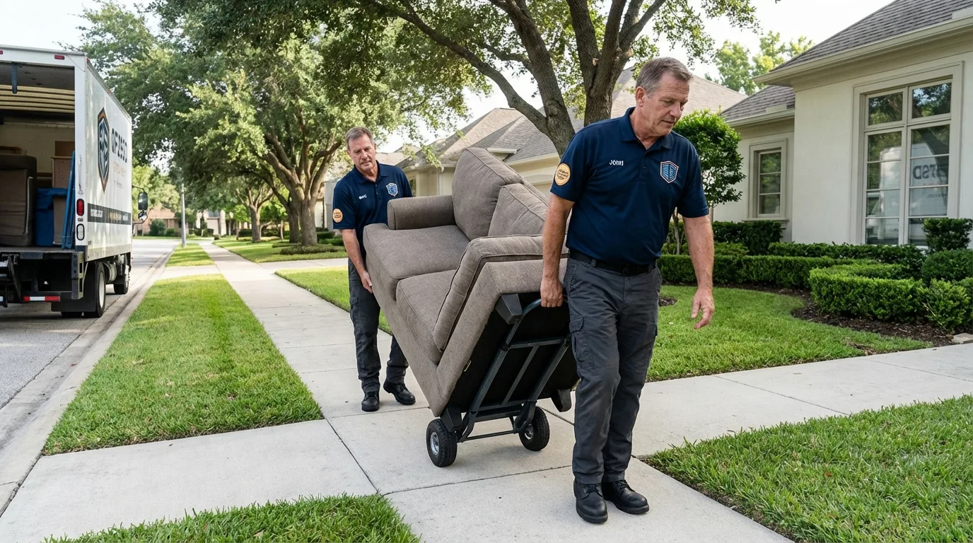 Local residential moving crew loading furniture in Lake Village, AR